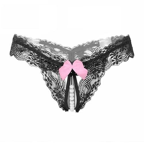 Generisch Perlen-String Spitze Slip Ouvert mit Schleife - Damen - One Size (S-L) - Schwarz - 1 Stück von Generisch