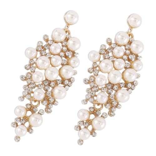 Generisch Perlenohrringe Damen Hängend mit Strass Geometrisch Modisch Weiß Simulierte Perle Ohrstecker Schmuck für Frauen und Mädchen Alltag Party Fest von Generisch