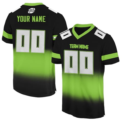 Generisch Personalisiert American Football Trikot Individuelles Name Nummer Logo Spieltrikot Kinder Gradient Tops Erwachsene T-Shirts Schnelltrocknend Trikot Damen Herren Junge Mädchen 6-8 von Generisch