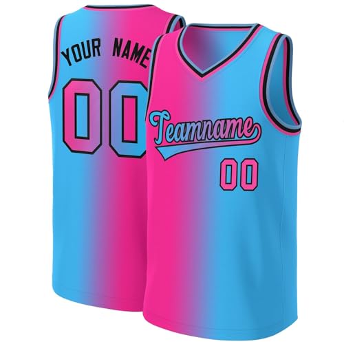 Generisch Personalisiert Basketball Trikot Atmungsaktiv Basketballtrikot Individuelles Spieltrikots Schnelltrocknend Sportshirts Ärmelloss T-Shirts Oberteil For Herren Damen Jung A10 Hot Pink von Generisch