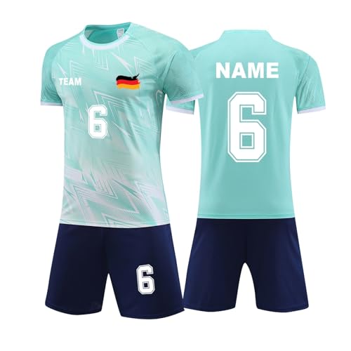 Generisch Personalisiert Fußball Trikot, Trikot mit Eigenem Namen & Nummer & Logo, Fußball Trikots Shorts für Kinder/Erwachsene (DE/NL/SE/PL, Alter, Einheitsgröße, Regular, Hellblau) von Generisch
