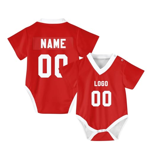 Generisch Personalisierte Baby Fußball Trikot mit Namensnummer Logo Kundenspezifischer Neugeborener Unisex Strampler für Baby Dusche, für Jungen und Mädchen, Größe 0-24 Monate von Generisch