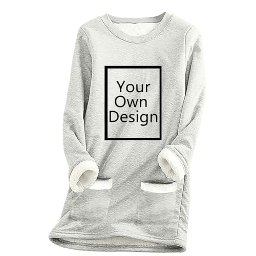 Generisch Personalisierte Fleecepullover Damen Warme Pullover Selbst Gestalten mit Foto Pullidecke Oversize Kuschelpullover mit Taschen Sweatshirt ohne Kapuze Herbst Casual Winter Oberteil Beige M von Generisch