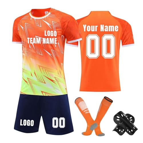 Generisch Personalisierte Fußball Trikot Set mit Name & Nummer und Logo– Trikot, Hose, Socken + Knieschoner für Kinder & Erwachsene von Generisch
