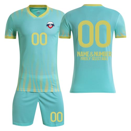 Generisch Personalisierte Fußball-Trikots DREI Teiliges Set mit Name, Nummer und Team Logo – Fußball Trikot und Shorts Fußballtrikots für Kinder und Erwachsene A Mint Green, 2 Jahre Generisch Personalisierte Fußball-Trikots DREI Teiliges Set mit Name, Nummer und Team Logo – Fußball Trikot und Shorts Fußballtrikots für Kinder und Erwachsene A Mint Green, 2 Jahre von Generisch