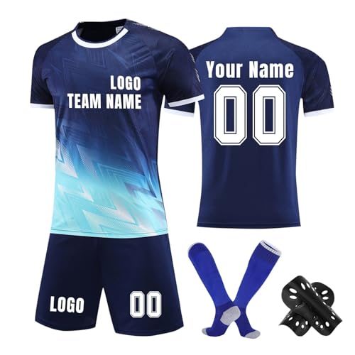 Generisch Personalisierte Fußball trikot Set mit Name & Nummer und Logo– Trikot, Hose, Socken + Knieschoner für Kinder & Erwachsene von Generisch