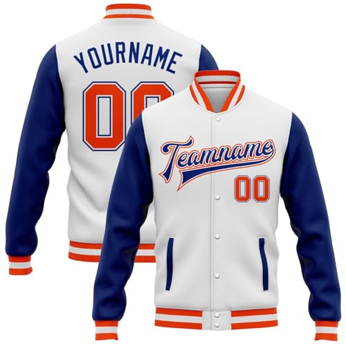 Generisch Personalisierte Herren Baseballjacke Baseball Jacke Oversize Bomberjacken College Jacke Langarm Baseballjacken Teenager Individuelle Namen Nummer Teamnamen (2-White) von Generisch