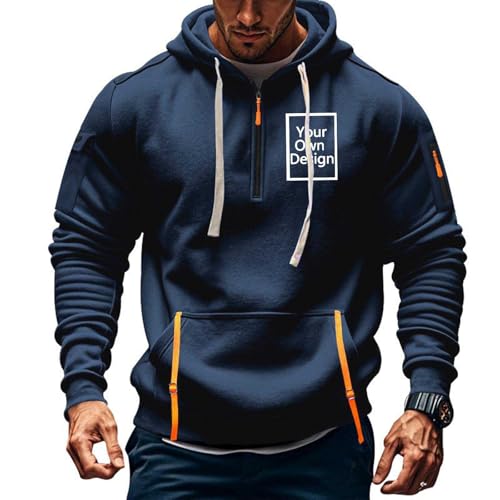 Generisch Personalisierte Hoodie Zipper Herren Warm Pullover Selbst Gestalten mit Foto Kapuzenpullover Oversize Winter Kapuzenjacke Casual Sweatjacke Pulli Outdoor Sweatshirt mit Taschen Marine XL von Generisch