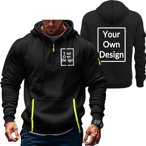 Generisch Personalisierte Hoodie Zipper Herren Warm Pullover Selbst Gestalten mit Foto Kapuzenpullover Oversize Winter Kapuzenjacke Casual Sweatjacke Pulli Outdoor Sweatshirt mit Taschen Schwarz 3XL von Generisch