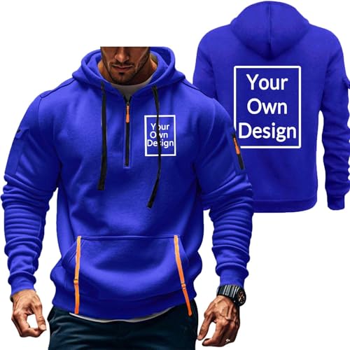 Generisch Personalisierte Hoodie Zipper Herren Warm Pullover Selbst Gestalten mit Foto Kapuzenpullover Oversize Winter Kapuzenjacke Casual Sweatjacke Pulli Sport Outdoor Sweatshirt mit Taschen Blau M von Generisch