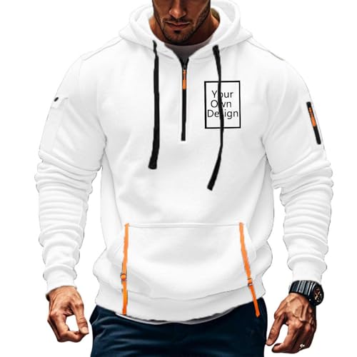 Generisch Personalisierte Hoodie Zipper Herren Warm Pullover Selbst Gestalten mit Foto Kapuzenpullover Oversize Winter Kapuzenjacke Casual Sweatjacke Pulli Sport Outdoor Sweatshirt mit Taschen Weiß L von Generisch