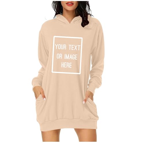 Generisch Personalisierte Kapuzenpullover Damen Lang Hoodie Selbst Gestalten Pullover Einfarbige Sweatshirt mit Kapuze Herbst Bekleidung Teenager Mädchen Basic Oberteil Elegante Sweatjacke Beige L von Generisch
