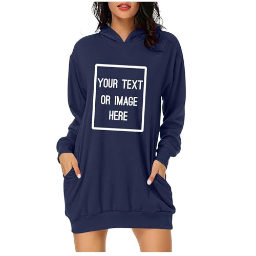Generisch Personalisierte Kapuzenpullover Damen Lang Hoodie Selbst Gestalten Pullover Einfarbige Sweatshirt mit Kapuze Herbst Bekleidung Teenager Mädchen Basic Oberteil Elegante Sweatjacke Marine M von Generisch
