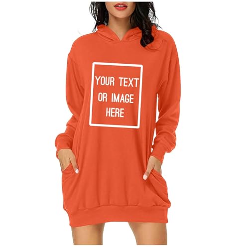 Generisch Personalisierte Kapuzenpullover Damen Lang Hoodie Selbst Gestalten Pullover Einfarbige Sweatshirt mit Kapuze Herbst Bekleidung Teenager Mädchen Basic Oberteil Elegante Sweatjacke Orange XXL von Generisch