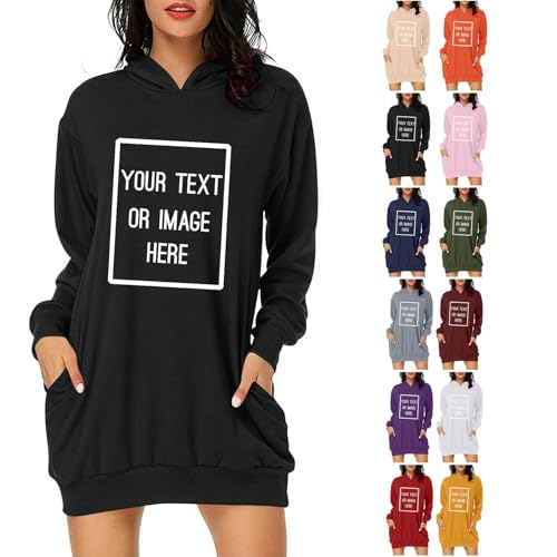 Generisch Personalisierte Kapuzenpullover Damen Lang Hoodie Selbst Gestalten Pullover Einfarbige Sweatshirt mit Kapuze Herbst Bekleidung Teenager Mädchen Basic Oberteil Elegante Sweatjacke Schwarz L von Generisch