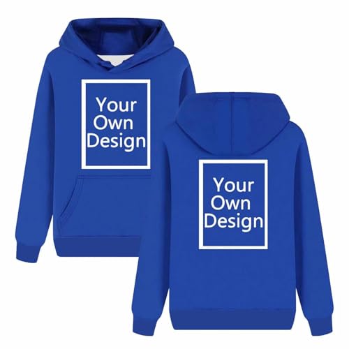 Generisch Personalisierte Kapuzenpullover Herren/Damen Hoodie Selbst Gestalten mit Bild und Text Partner Pullover Winter Warm Sweatshirt mit Kapuze Causal Hoody mit Tasche Blau XL von Generisch