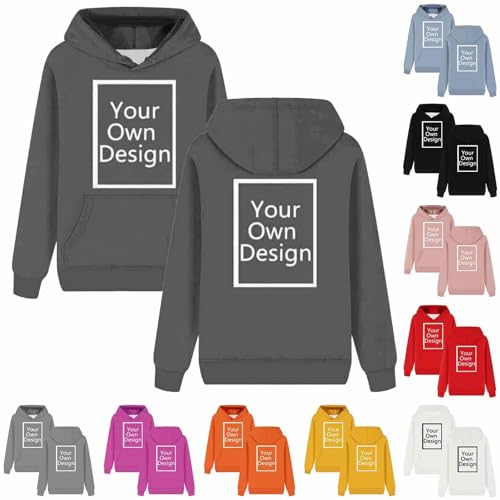 Generisch Personalisierte Kapuzenpullover Herren/Damen Hoodie Selbst Gestalten mit Bild und Text Partner Pullover Winter Warm Sweatshirt mit Kapuze Causal Hoody mit Tasche Dunkelgrau M von Generisch