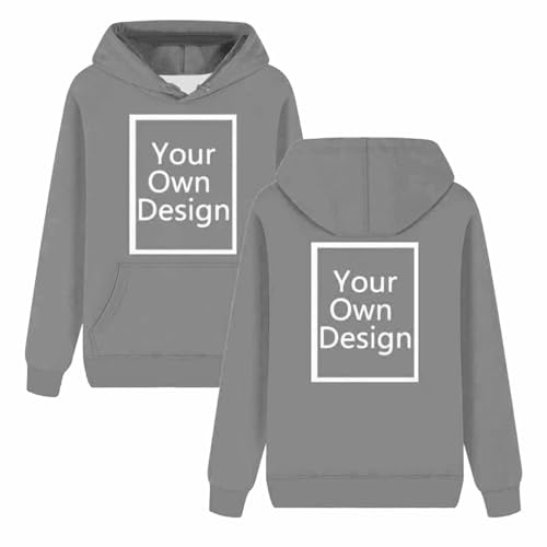 Generisch Personalisierte Kapuzenpullover Herren/Damen Hoodie Selbst Gestalten mit Bild und Text Partner Pullover Winter Warm Sweatshirt mit Kapuze Causal Hoody mit Tasche Grau L von Generisch