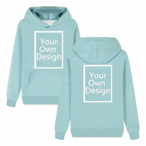 Generisch Personalisierte Kapuzenpullover Herren/Damen Hoodie Selbst Gestalten mit Bild und Text Partner Pullover Winter Warm Sweatshirt mit Kapuze Causal Hoody mit Tasche Hellblau 5XL von Generisch