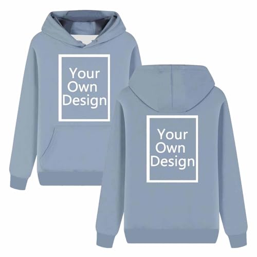 Generisch Personalisierte Kapuzenpullover Herren/Damen Hoodie Selbst Gestalten mit Bild und Text Partner Pullover Winter Warm Sweatshirt mit Kapuze Causal Hoody mit Tasche Hellblau XL von Generisch