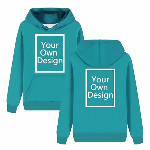 Generisch Personalisierte Kapuzenpullover Herren/Damen Hoodie Selbst Gestalten mit Bild und Text Partner Pullover Winter Warm Sweatshirt mit Kapuze Causal Hoody mit Tasche Himmelblau S von Generisch