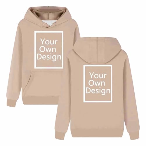 Generisch Personalisierte Kapuzenpullover Herren/Damen Hoodie Selbst Gestalten mit Bild und Text Partner Pullover Winter Warm Sweatshirt mit Kapuze Causal Hoody mit Tasche Khaki M von Generisch