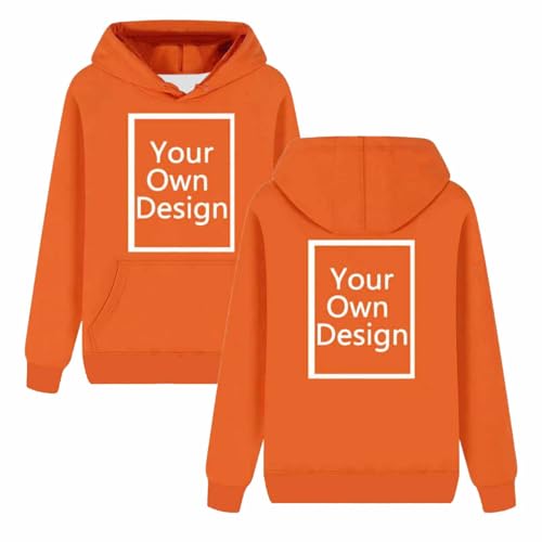 Generisch Personalisierte Kapuzenpullover Herren/Damen Hoodie Selbst Gestalten mit Bild und Text Partner Pullover Winter Warm Sweatshirt mit Kapuze Causal Hoody mit Tasche Orange XXL von Generisch