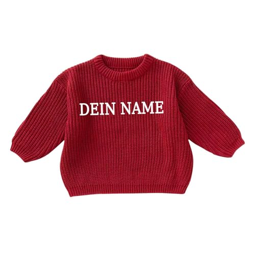Generisch Personalisierte Pullover Baby Geschenk Personalisiert Strickpullover Kleinkinder Baumwolle Pulli Winterkleidung Jungen/Mädchen Gestrickt Sweatshirt Kinder Baby Kleidung Rot 9-12 Monate von Generisch