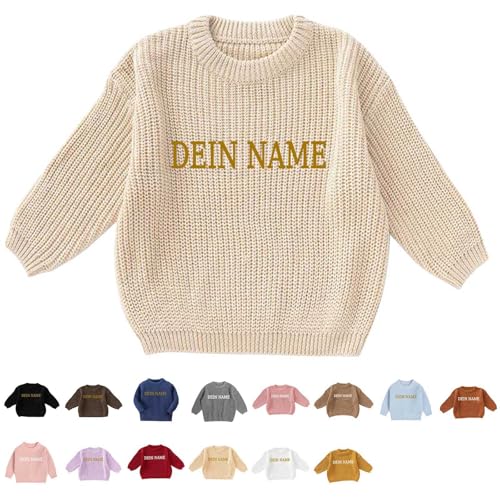 Generisch Personalisierte Pullover Baby Geschenk Personalisiert Strickpullover Kleinkinder Baumwolle Pulli Winterkleidung Jungen/Mädchen Gestrickt Sweatshirt Kinder Baby Kleidung Beige 9-12 Monate von Generisch