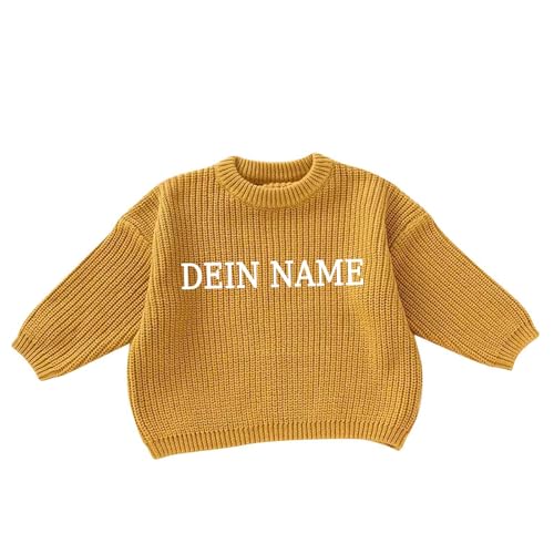 Generisch Personalisierte Pullover Baby Geschenk Personalisiert Strickpullover Kleinkinder Baumwolle Pulli Winterkleidung Jungen/Mädchen Gestrickt Sweatshirt Kinder Baby Kleidung Gelb 1-2 Jahre von Generisch