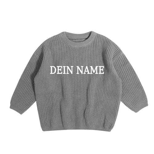 Generisch Personalisierte Pullover Baby Geschenk Personalisiert Strickpullover Kleinkinder Baumwolle Pulli Winterkleidung Jungen/Mädchen Gestrickt Sweatshirt Kinder Baby Kleidung Grau 1-2 Jahre von Generisch