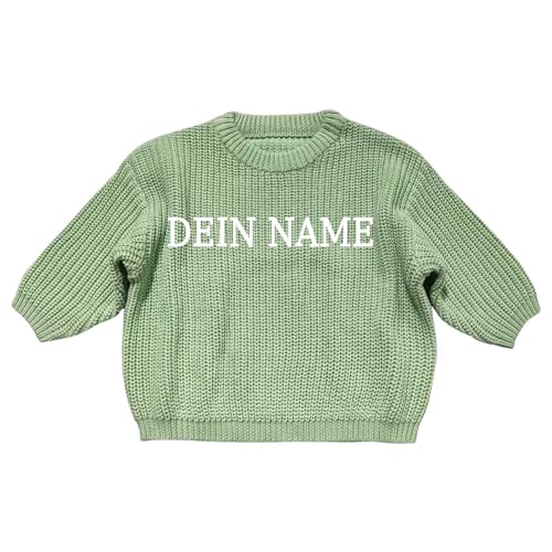 Generisch Personalisierte Pullover Baby Geschenk Personalisiert Strickpullover Kleinkinder Baumwolle Pulli Winterkleidung Jungen/Mädchen Gestrickt Sweatshirt Kinder Baby Kleidung Grün 6-9 Monate von Generisch