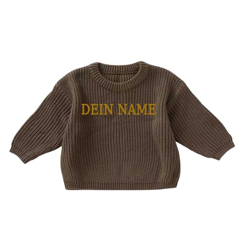 Generisch Personalisierte Pullover Baby Geschenk Personalisiert Strickpullover Kleinkinder Baumwolle Pulli Winterkleidung Jungen/Mädchen Gestrickt Sweatshirt Kinder Baby Kleidung Kaffee 6-9 Monate von Generisch