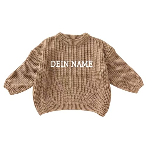 Generisch Personalisierte Pullover Baby Geschenk Personalisiert Strickpullover Kleinkinder Baumwolle Pulli Winterkleidung Jungen/Mädchen Gestrickt Sweatshirt Kinder Baby Kleidung Khaki 3-6 Monate von Generisch