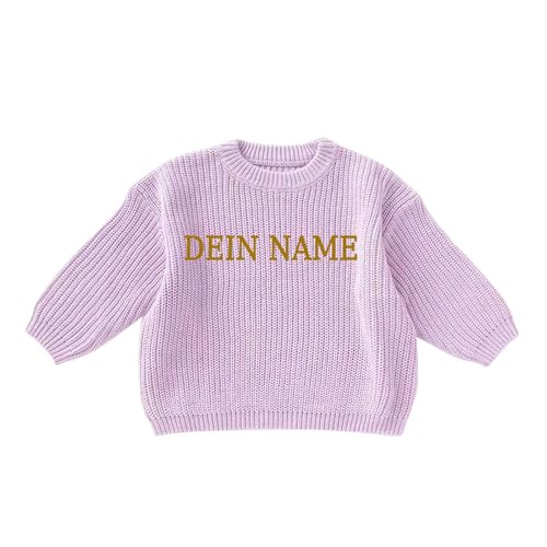 Generisch Personalisierte Pullover Baby Geschenk Personalisiert Strickpullover Kleinkinder Baumwolle Pulli Winterkleidung Jungen/Mädchen Gestrickt Sweatshirt Kinder Baby Kleidung Lila 1-2 Jahre von Generisch