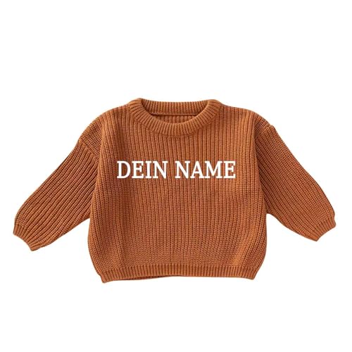 Generisch Personalisierte Pullover Baby Geschenk Personalisiert Strickpullover Kleinkinder Baumwolle Pulli Winterkleidung Jungen/Mädchen Gestrickt Sweatshirt Kinder Baby Kleidung Orange 3-6 Monate von Generisch