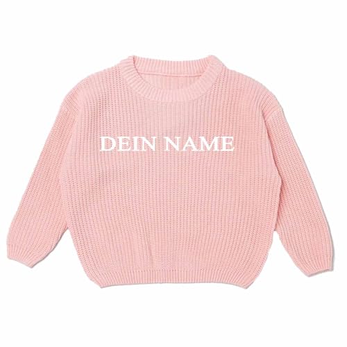 Generisch Personalisierte Pullover Baby Geschenk Personalisiert Strickpullover Kleinkinder Baumwolle Pulli Winterkleidung Jungen/Mädchen Gestrickt Sweatshirt Kinder Baby Kleidung Rosa 12-18 Monate von Generisch