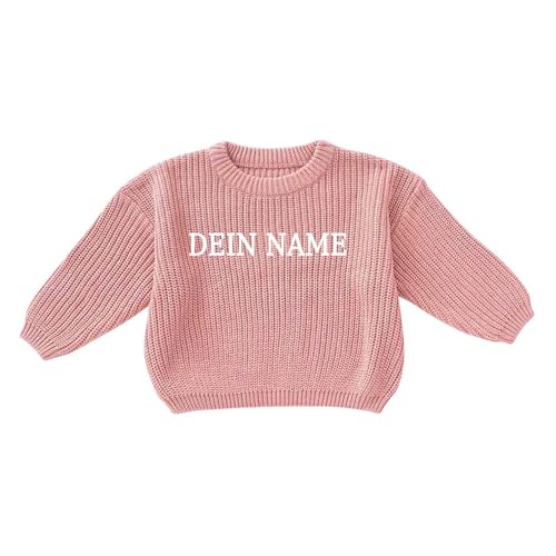 Generisch Personalisierte Pullover Baby Geschenk Personalisiert Strickpullover Kleinkinder Baumwolle Pulli Winterkleidung Jungen/Mädchen Gestrickt Sweatshirt Kinder Baby Kleidung Rosa 3-4 Jahre von Generisch