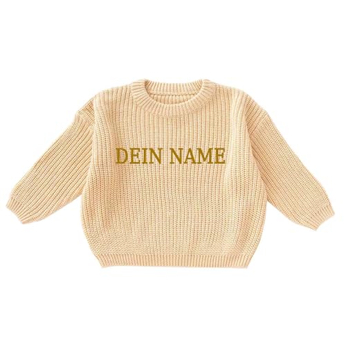 Generisch Personalisierte Pullover Baby Geschenk Personalisiert Strickpullover Kleinkinder Baumwolle Pulli Winterkleidung Jungen/Mädchen Gestrickt Sweatshirt Kinder Baby Kleidung Roségold 3-4 Jahre von Generisch