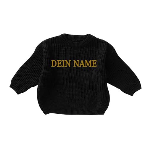 Generisch Personalisierte Pullover Baby Geschenk Personalisiert Strickpullover Kleinkinder Baumwolle Pulli Winterkleidung Jungen/Mädchen Gestrickt Sweatshirt Kinder Baby Kleidung Schwarz 2-3 Jahre von Generisch