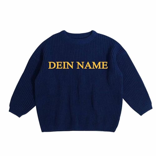 Generisch Personalisierte Pullover Baby Geschenk Personalisiert Strickpullover Kleinkinder Baumwolle Pulli Winterkleidung Jungen/Mädchen Gestrickt Sweatshirt kinder Baby Kleidung Dunkelblau 6-9 Monate von Generisch