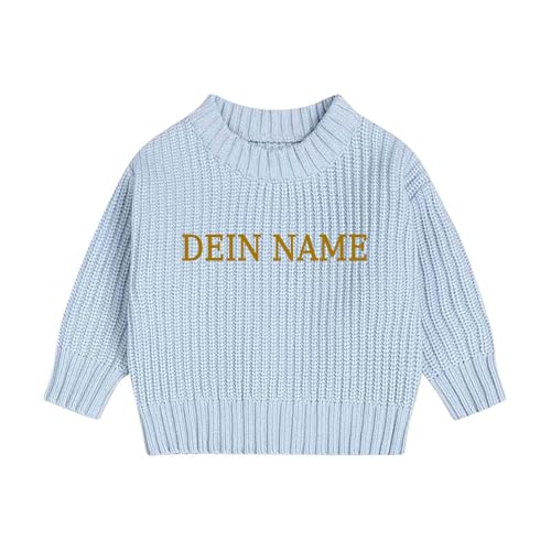 Generisch Personalisierte Pullover Baby Geschenk Personalisiert Strickpullover Kleinkinder Baumwolle Pulli Winterkleidung Jungen/Mädchen Gestrickt Sweatshirt kinder Baby Kleidung Hellblau 12-18 Monate von Generisch