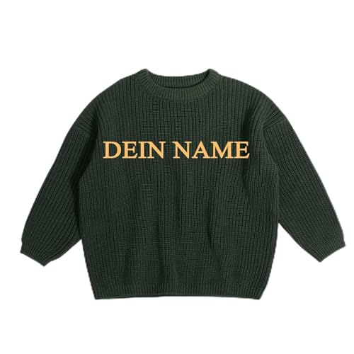 Generisch Personalisierte Pullover Kinder Geschenk Personalisiert Strickpullover Kleinkinder Baumwolle Pulli Winterkleidung Gestrickt Sweatshirt Jungen Kleidung Mädchen Armeegrün 1-2 Jahre von Generisch