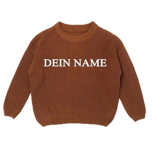 Generisch Personalisierte Pullover Kinder Geschenk Personalisiert Strickpullover Kleinkinder Baumwolle Pulli Winterkleidung Gestrickt Sweatshirt Jungen Kleidung Mädchen Braun 2-3 Jahre von Generisch