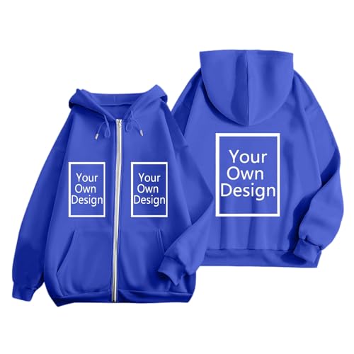 Generisch Personalisierte Sweatjacke Damen mit Kapuze Hoodie Zipper mit Foto Bedrucken Kapuzenpullover Pullover Selbst Gestalten Lustige Sweater Elegant Kapuzenjacke Herbst Oberteile Blau XXL von Generisch