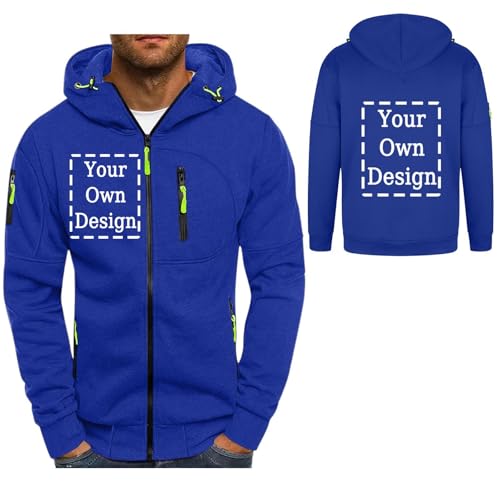 Generisch Personalisierte Sweatjacke Herren mit Kapuze Hoodie Zipper Selbst Gestalten mit Foto und Text Pullover Personalisiert Casual Kapuzenpullover Kapuzenjacke Herbst Oberteile Blau XXL von Generisch