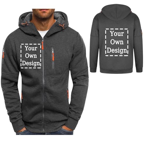 Generisch Personalisierte Sweatjacke Herren mit Kapuze Hoodie Zipper Selbst Gestalten mit Foto und Text Pullover Personalisiert Casual Kapuzenpullover Kapuzenjacke Herbst Oberteile Grau XXL von Generisch