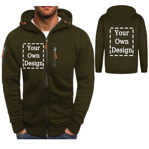 Generisch Personalisierte Sweatjacke Herren mit Kapuze Hoodie Zipper Selbst Gestalten mit Foto und Text Pullover Personalisiert Casual Kapuzenpullover Kapuzenjacke Herbst Oberteile Grün XL von Generisch