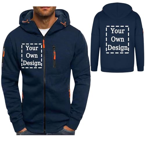 Generisch Personalisierte Sweatjacke Herren mit Kapuze Hoodie Zipper Selbst Gestalten mit Foto und Text Pullover Personalisiert Casual Kapuzenpullover Kapuzenjacke Herbst Oberteile Marine L von Generisch