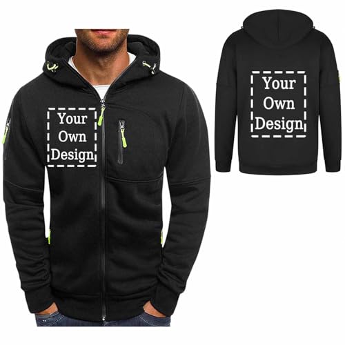 Generisch Personalisierte Sweatjacke Herren mit Kapuze Hoodie Zipper Selbst Gestalten mit Foto und Text Pullover Personalisiert Casual Kapuzenpullover Kapuzenjacke Herbst Oberteile Schwarz XXL von Generisch